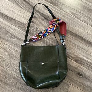 Olive green bucket bag with removal color strap